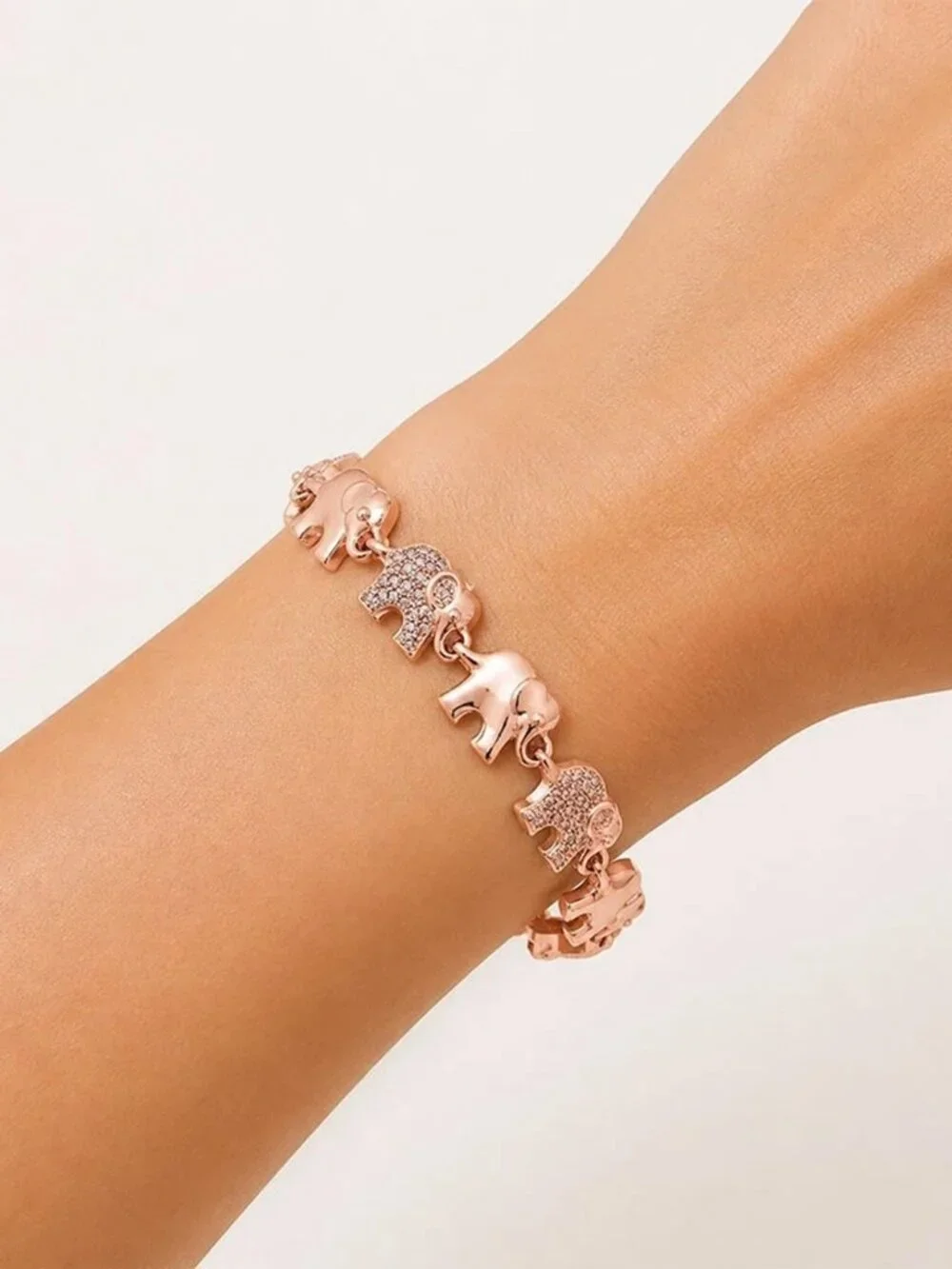 Genuine Diamond Elephant Bracelet Solid 14k Rose Gold Plated (.925)